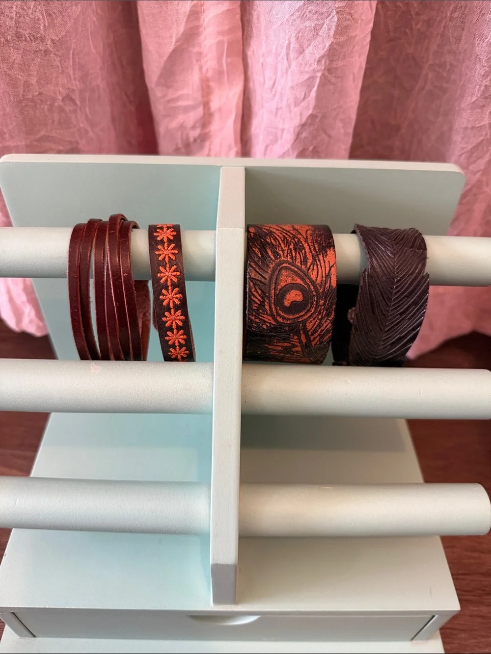 paparazzi Men's Burgundy and Orange Leather Cuff Set
